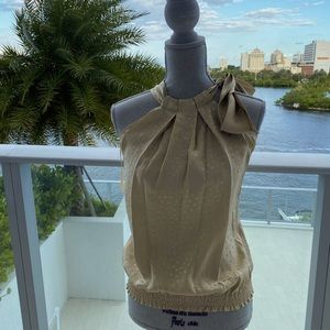 White House Black Market gold silk print blouse